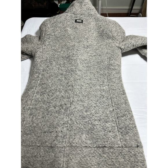 Calvin Klein Wool Blend Faux Leather Trim Bouclé Asymmetrical Coat Gray Small - Picture 5 of 16